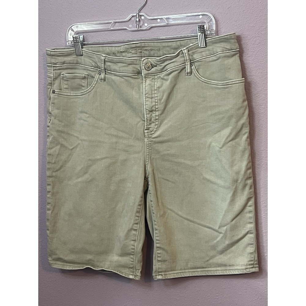 Chicos Green Khaki Slimming Girlfriend Denim Bermuda Shorts Knee Length Size 14